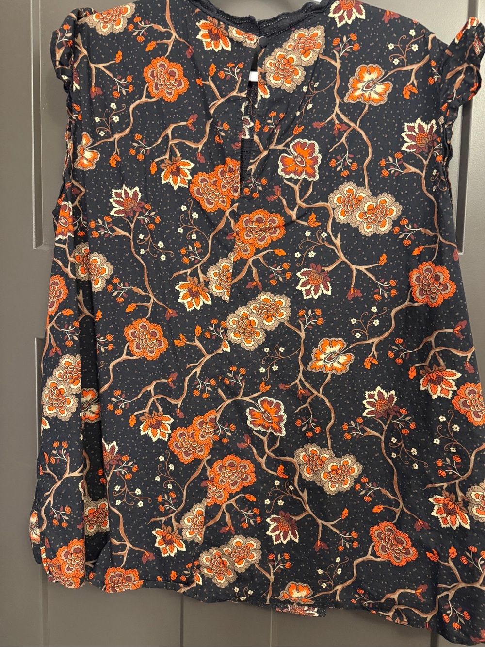 Lane Bryant Black Floral Flutter Sleeve Blouse with Orange Accents - Picture 3 of 3